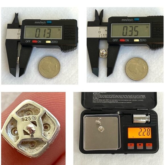 Sterling Silver 925 0.35" Square Diamond Floral Textured Cluster Stud Earrings - Picture 11 of 16